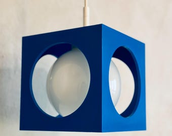 Richard Essig Cube Pendant Lamp for Wila | 1970s Red Space Age German Ceiling Lamp | Vintage Opal Glass Globe (2)