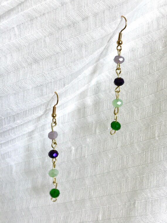 Green Purple or Blue Tube Acrylic Bead Earrings