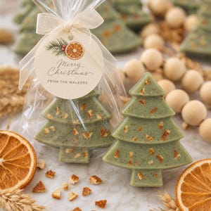 Christmas Party Favors - Christmas Tree Goat Milk Soap with Dried Orange, Stocking Stuffers Bulk, Winter Wedding Favors, Coworker Gifts