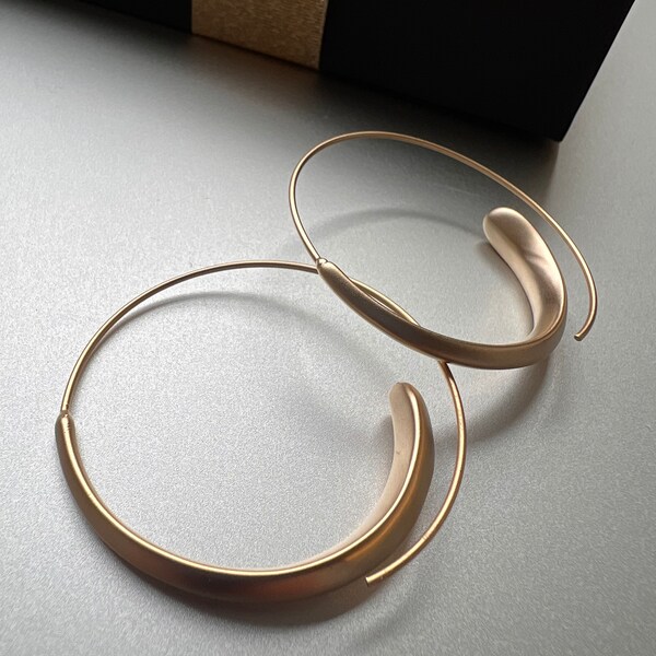 Gold Korean Earrings, Matte Gold Hoop Earrings, Gold Open Hoop Earrings, 14K Matte Gold Plated Hoops, Super Cool Earrings