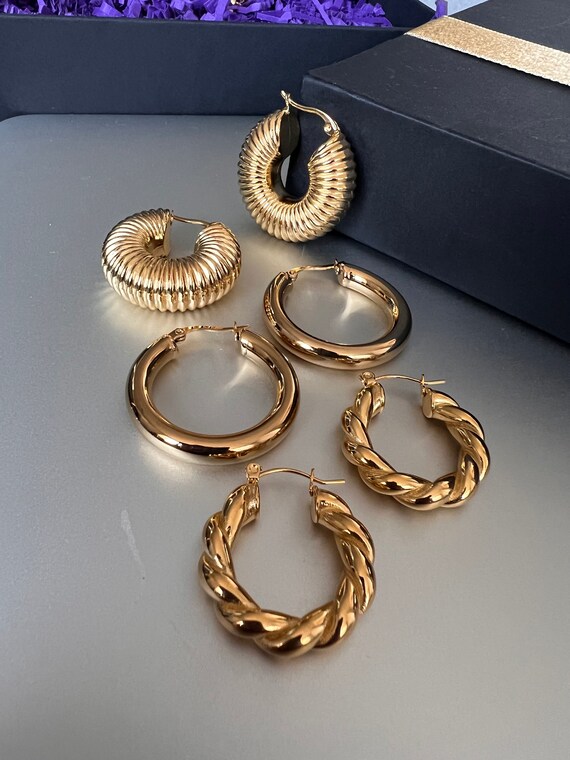 3 set 2024 gold hoop earrings