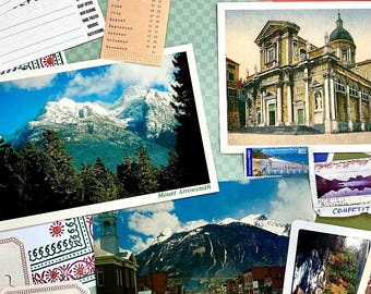 Vintage Travel Junk Journal Kit: Ephemera, Postcards, Stamps