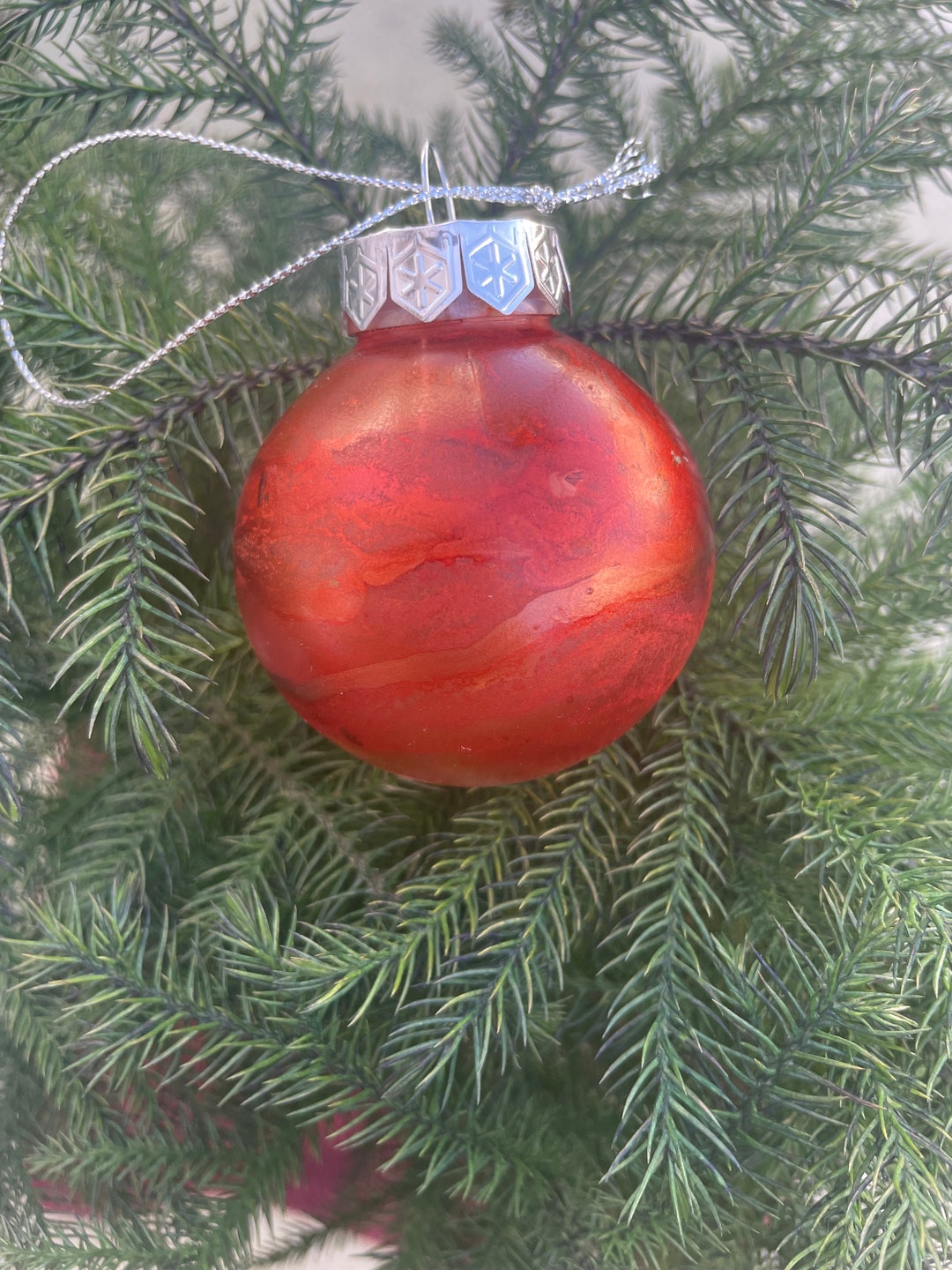 Hand Painted Ornament, Customizable Christmas Ornament, Orange Abstract