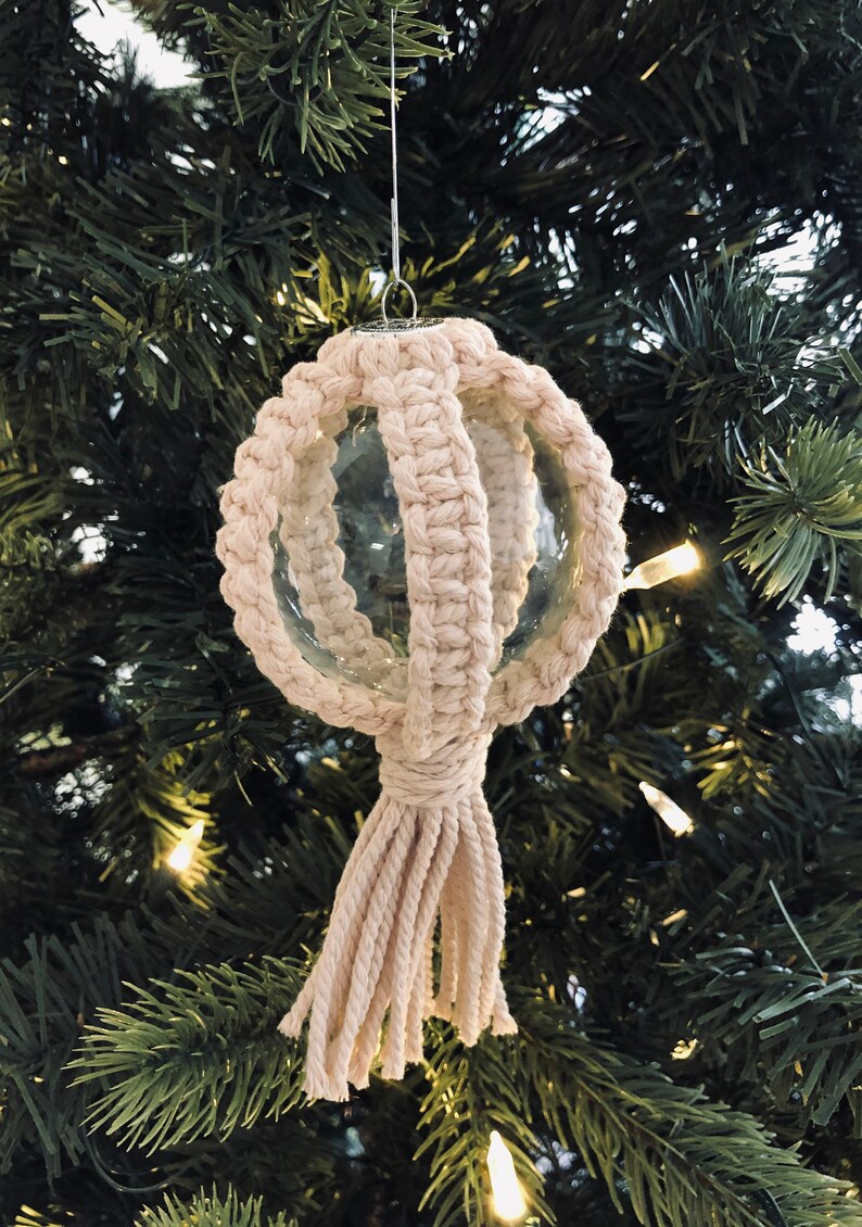 Striped Macramé Clear Glass Ball Ornament Etsy