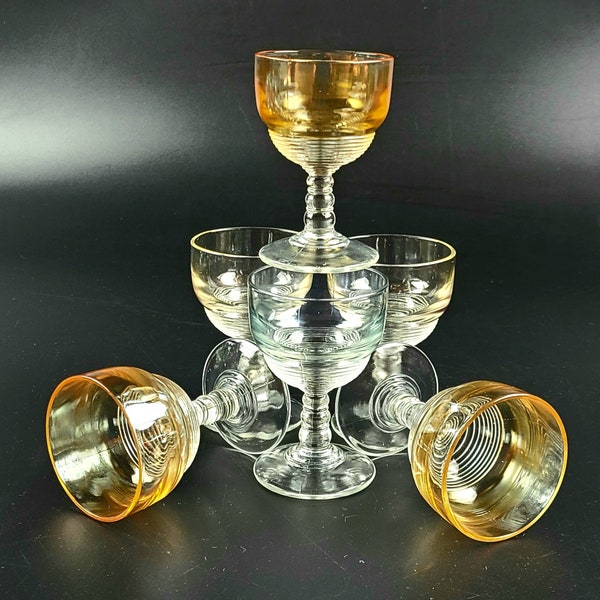 Vintage - Set of 6 - Beautiful 1900's Multi-Color Stemmed Cordial Glasses