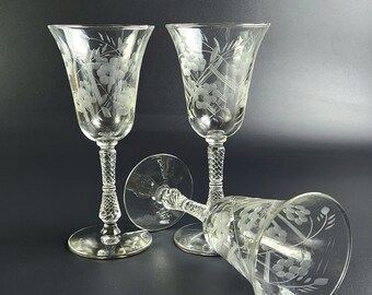 ロックシャープクリスタルグラス：エッチングされた花柄、スパイラル