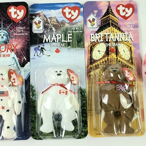 Vintage - Unopened - Glory, Maple & Britannia Bear - 1999 Beanie Babies Plush Toys
