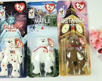 Vintage - 1999 Beanie Babies Plush Toys - Unopened - Glory, Maple & Britannia Bear