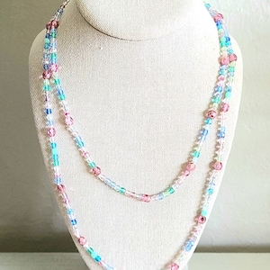 Pastel Multi-Colored  - Beautiful Beaded Layered Necklace- 42&quot; Long