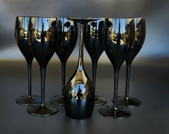 Vintage - Elegance Elegant Midnight Black by MIKASA - Wine Glasses - Set of 7 - 9 1/8" Tall