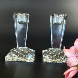 Vintage - Pair - Oleg Cassini Crystal Candlestick Holder - 4 1/8&quot; Tall