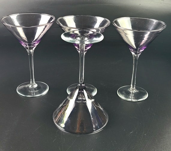 Set of 4 Beautiful Vintage Black Large Martini Glasses Clear Stem Barware