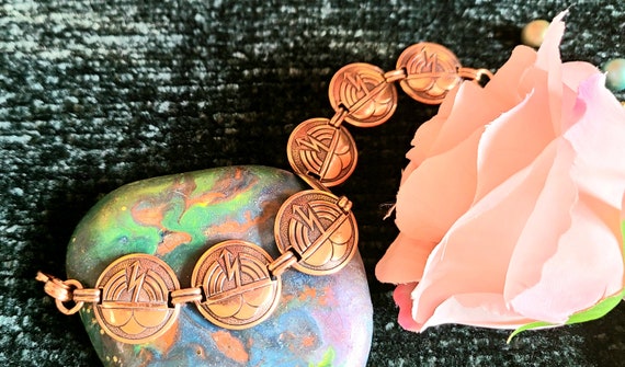 Vintage - Solid Copper - Link/Panel Bracelet - Si… - image 5