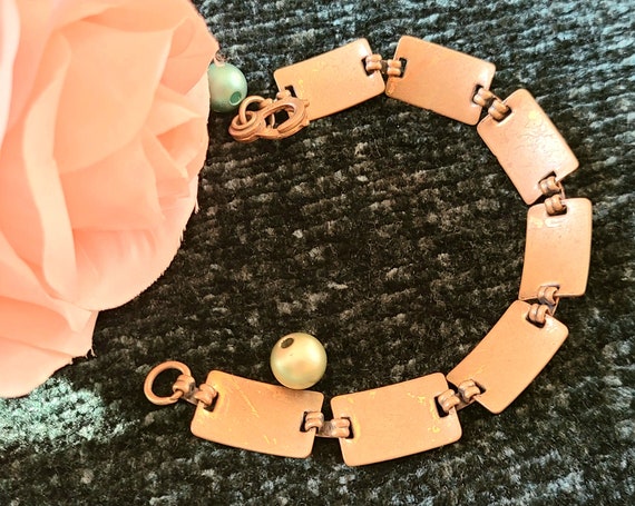 Vintage Solid Copper Link/Panel Bracelet - 7 3/8"… - image 9