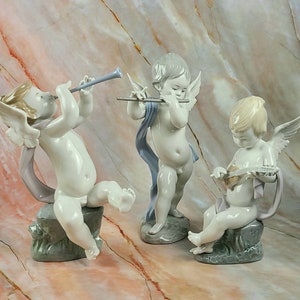 Vintage - Excellent Condition - Lladro Angel Band - Lute Flute Clarinet Figurines