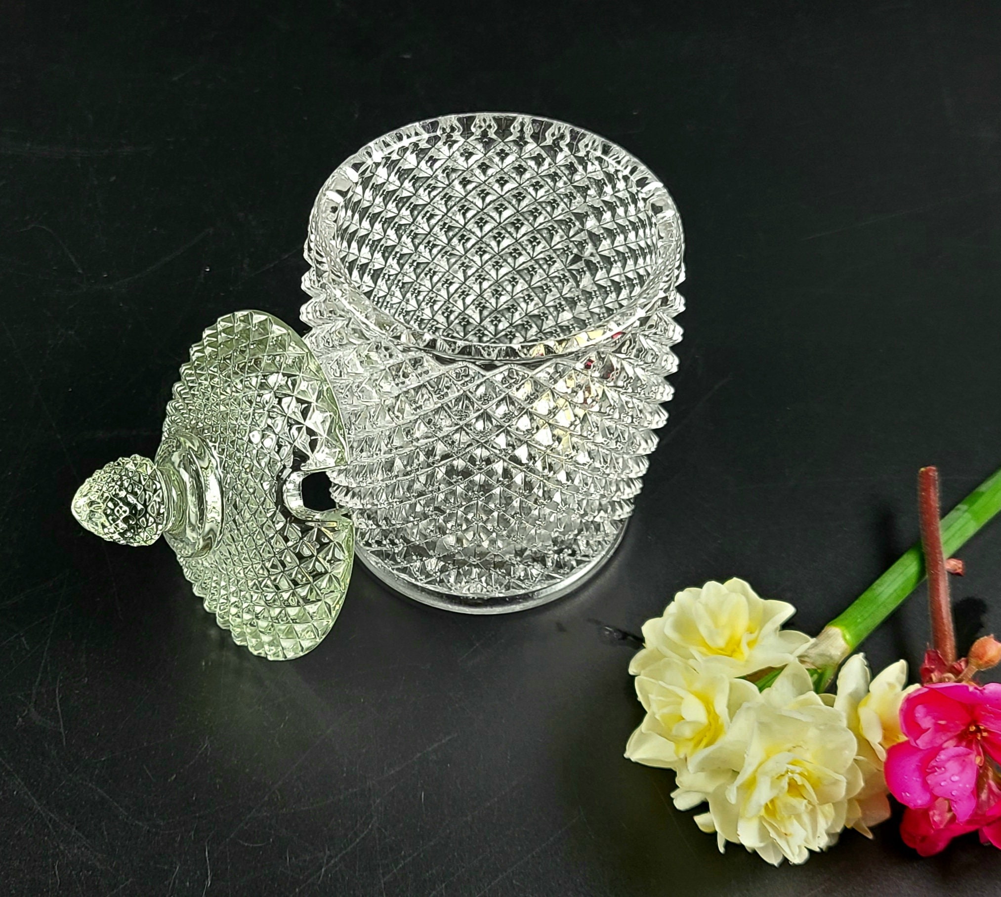 Vintage Kitchen Glass Dish With Liddiamond Pattern Etsy UK