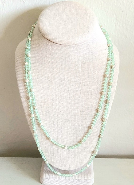 Vintage - Beaded Layered Necklace -Pastel Green/Bl
