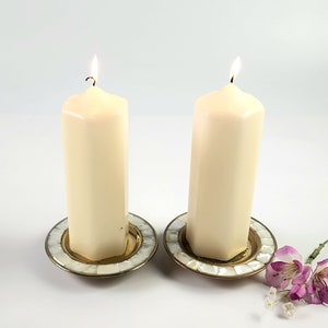 Vintage Pier 1 Imports - Pair- Brass & Mother of Pearl Candle Holders - 5&quot;
