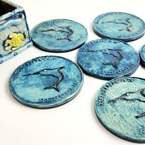 Vintage - Ocean Theme Coasters and Holder - 7 Pieces
