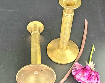 Vintage Solid Brass Candlestick Holders - Made in India - Set of 2