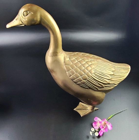 Vintage Solid Brass Duck Decorative Collectable Figurine 10" 