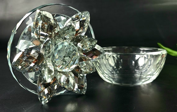 Vintage - Clear Glass - Trinket Box with Lotus To… - image 6