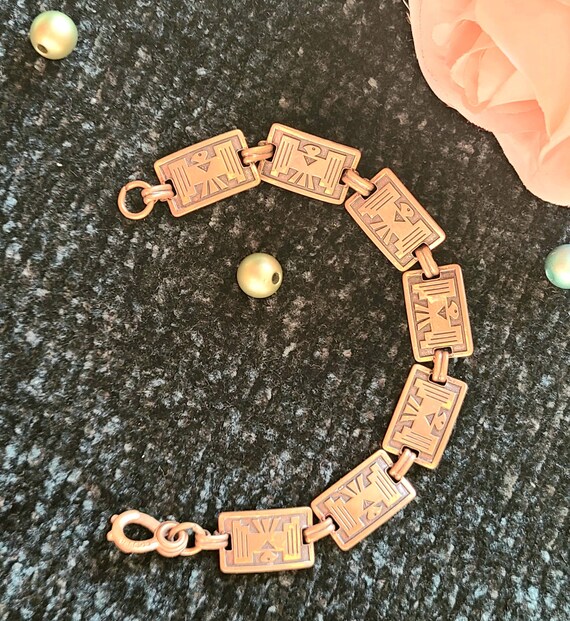Vintage Solid Copper Link/Panel Bracelet - 7 3/8"… - image 2
