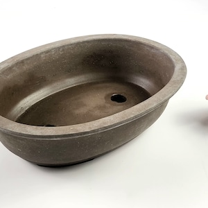 Vintage - 11"L - Oval Shaped - Grey Stoneware Bonsai Tree Pot/ Planter
