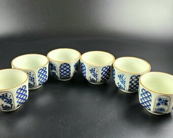 Vintage - Juego de 6 tazas japonesas para té y sake - Hermoso diseño pintado a mano