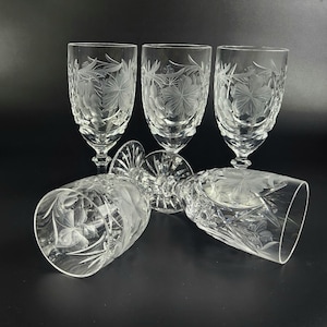 Vintage - Set of 5 - Stunning Cut-Crystal Water/Wine Glasses - Resemble Nachtmann Traube