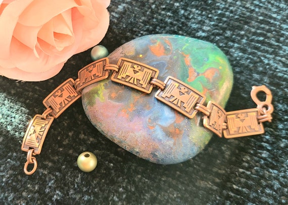 Vintage Solid Copper Link/Panel Bracelet - 7 3/8"… - image 1