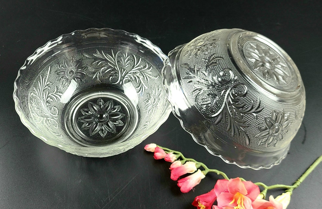Vintage Cutglass Bowls Beautiful Floral Design 6.5 Etsy