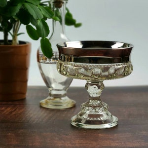 Vintage 1960&#39;s - 7&quot; - Thumbprint-Tiffin Glass Kings Crown Pressed Glass Compote
