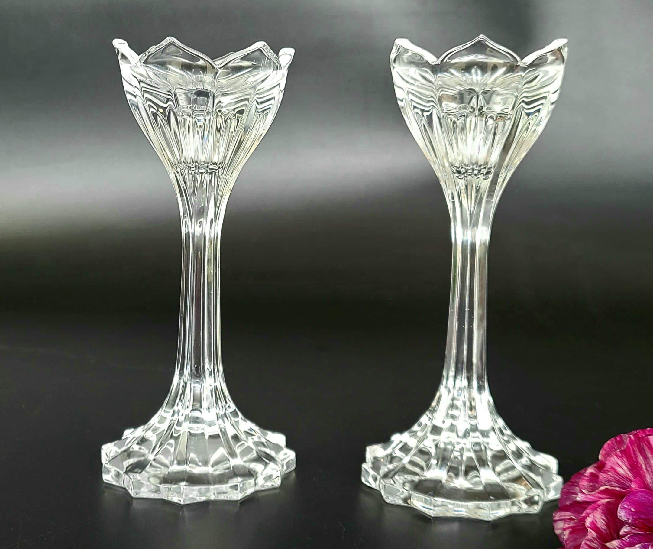 Vintage Tulip/ Flower Shaped Glass Candlestick Holders Pair Etsy