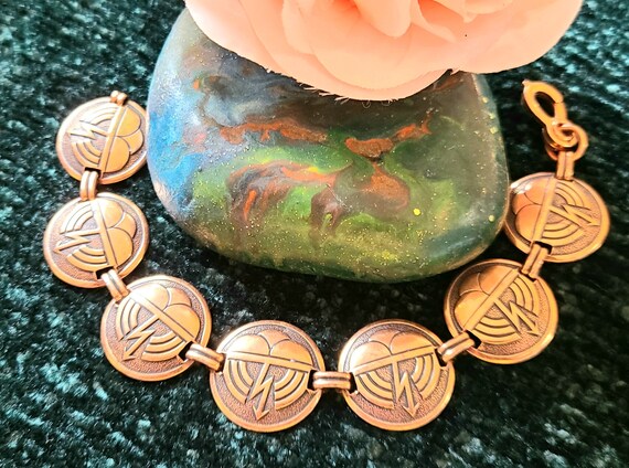 Vintage - Solid Copper - Link/Panel Bracelet - Si… - image 9