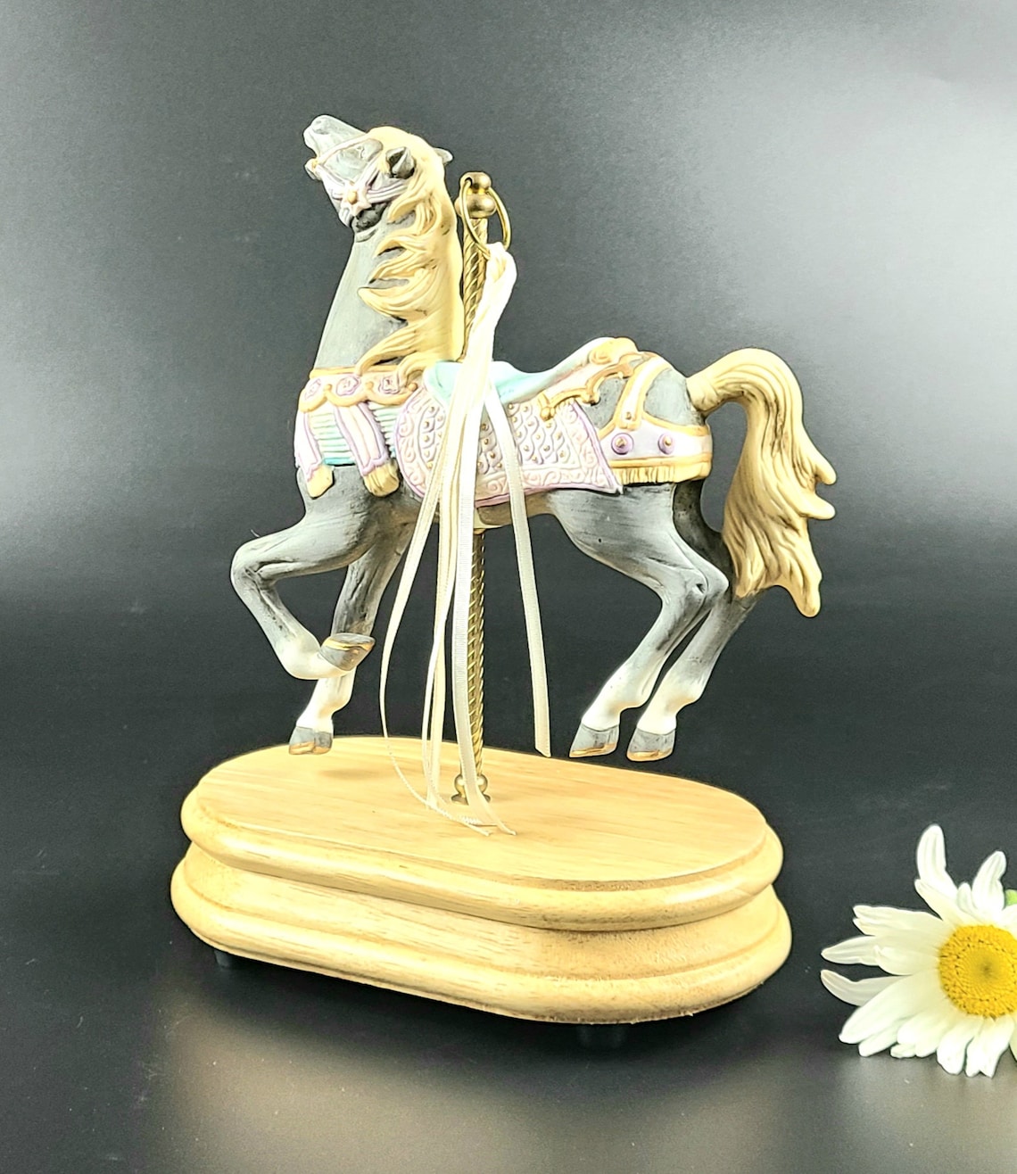 Vintage Resin/ Brass Carousel Horse Figurine on Brass Pole Etsy