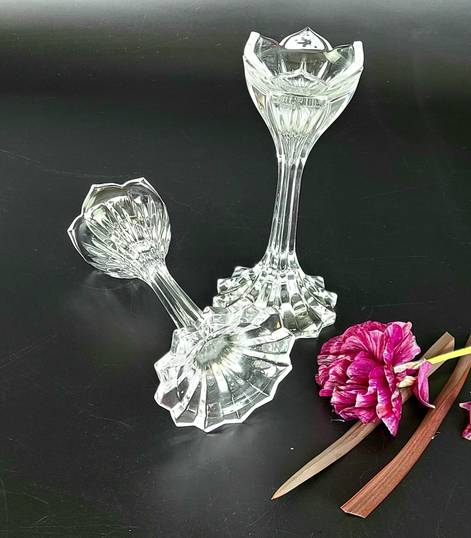 Vintage Tulip/ Flower Shaped Glass Candlestick Holders Set of 2 Etsy