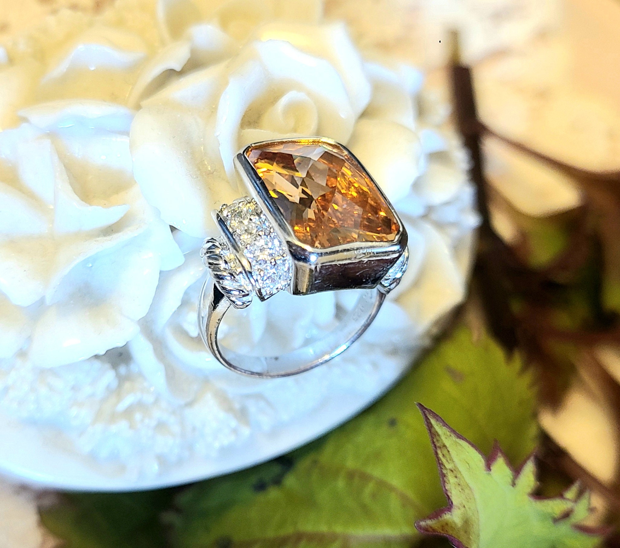 Vintage Sterling Silver Stamped Gc925 Amber Natural Gemstone Size