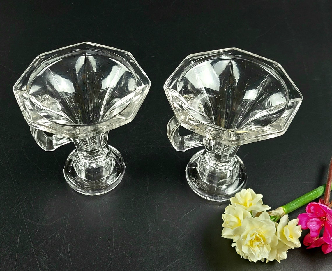 Vintage Clear Glass/ Crystal Candle holders with Handle Set Etsy