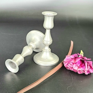 Vintage - Set of 2 - Pewter Beautiful Candlestick Holders