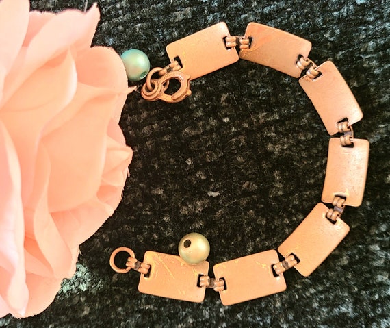 Vintage Solid Copper Link/Panel Bracelet - 7 3/8"… - image 8