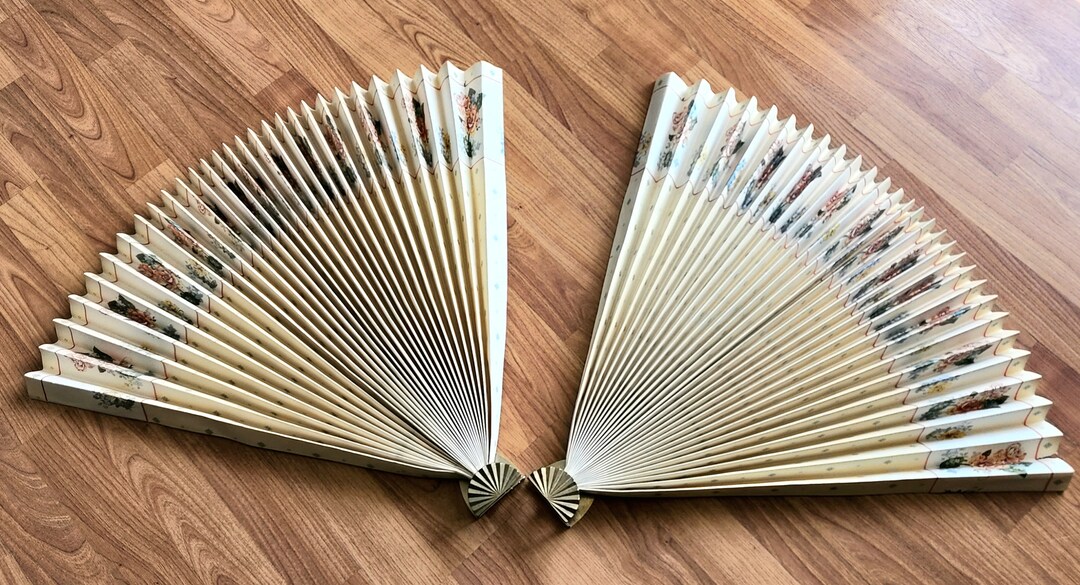 Vintage Large Paper Fans Pair Made in Taiwan Home Decor 21 Long Etsy