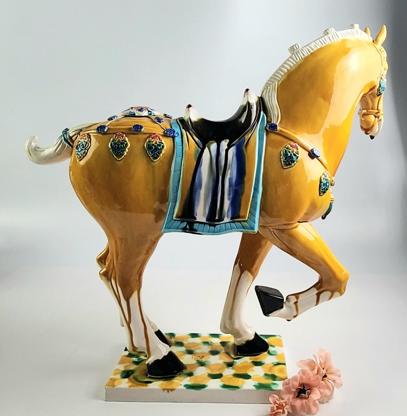 Vintage 16 Tall Large Ceramic Glazed Tang Horse Figurine Etsy