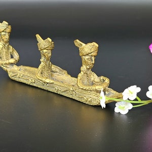 Antique/ Vintage - 6.5&quot;L - Brass Boat- Men Rowing Boat