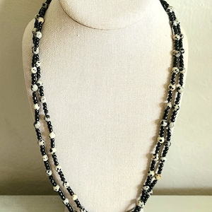 Vintage - Black Tone - Beaded Layered Necklace - 50&quot; Long