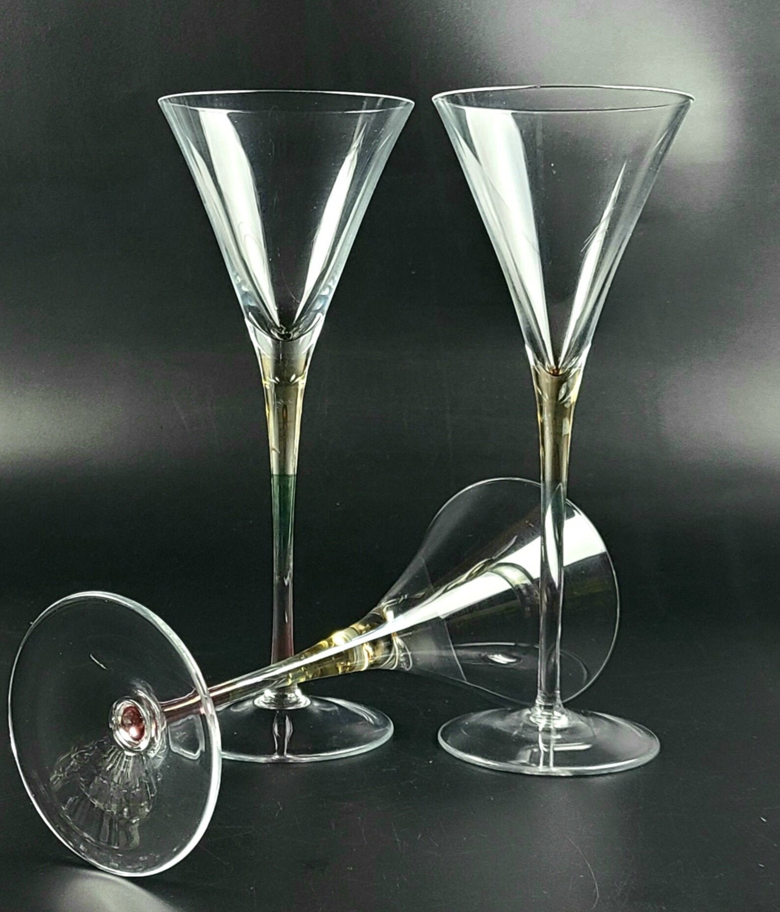Vintage Long MultiColored Stem Martini Glasses Set of 3 Etsy
