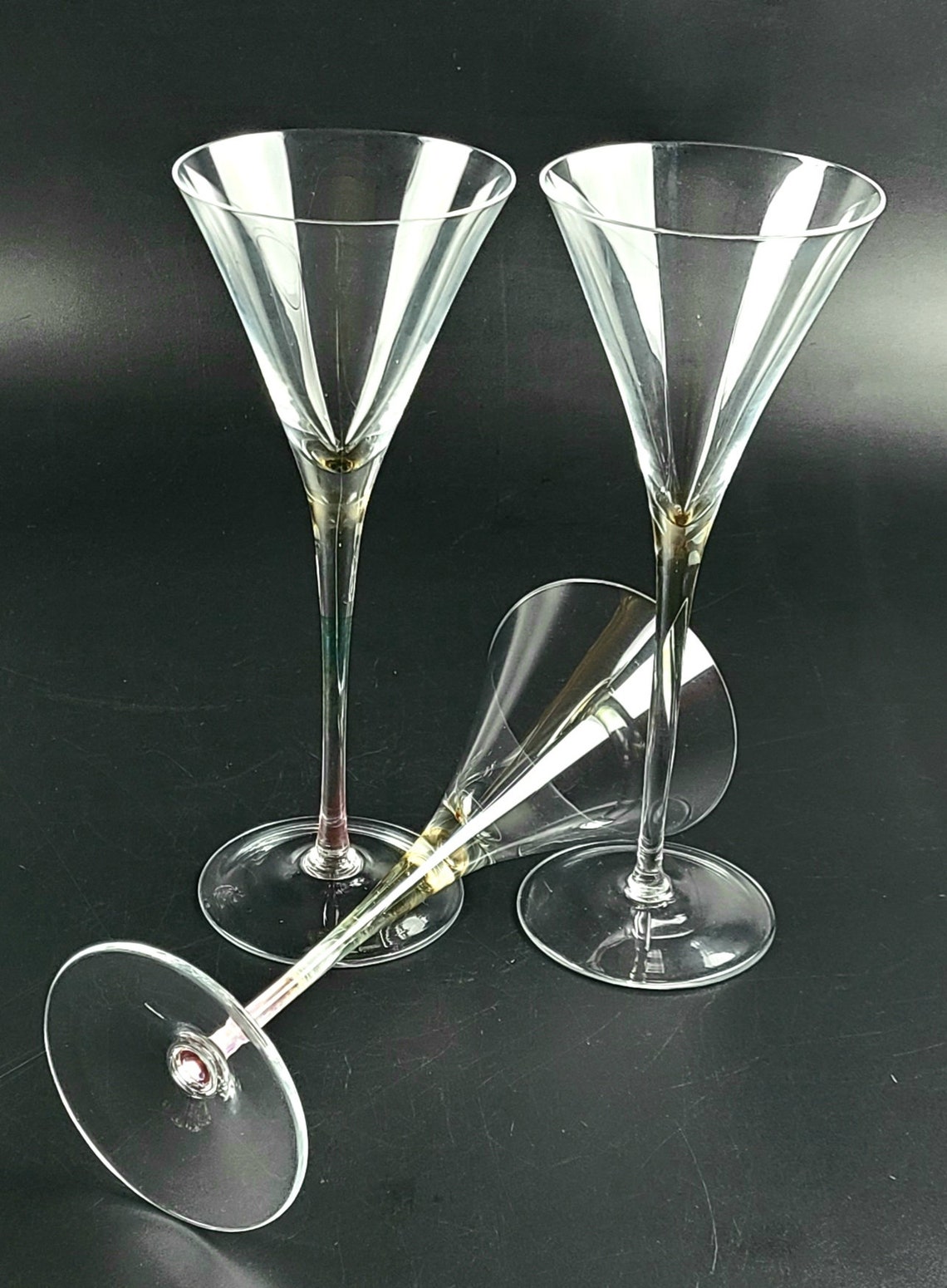 Vintage Long MultiColored Stem Martini Glasses Set of 3 Etsy