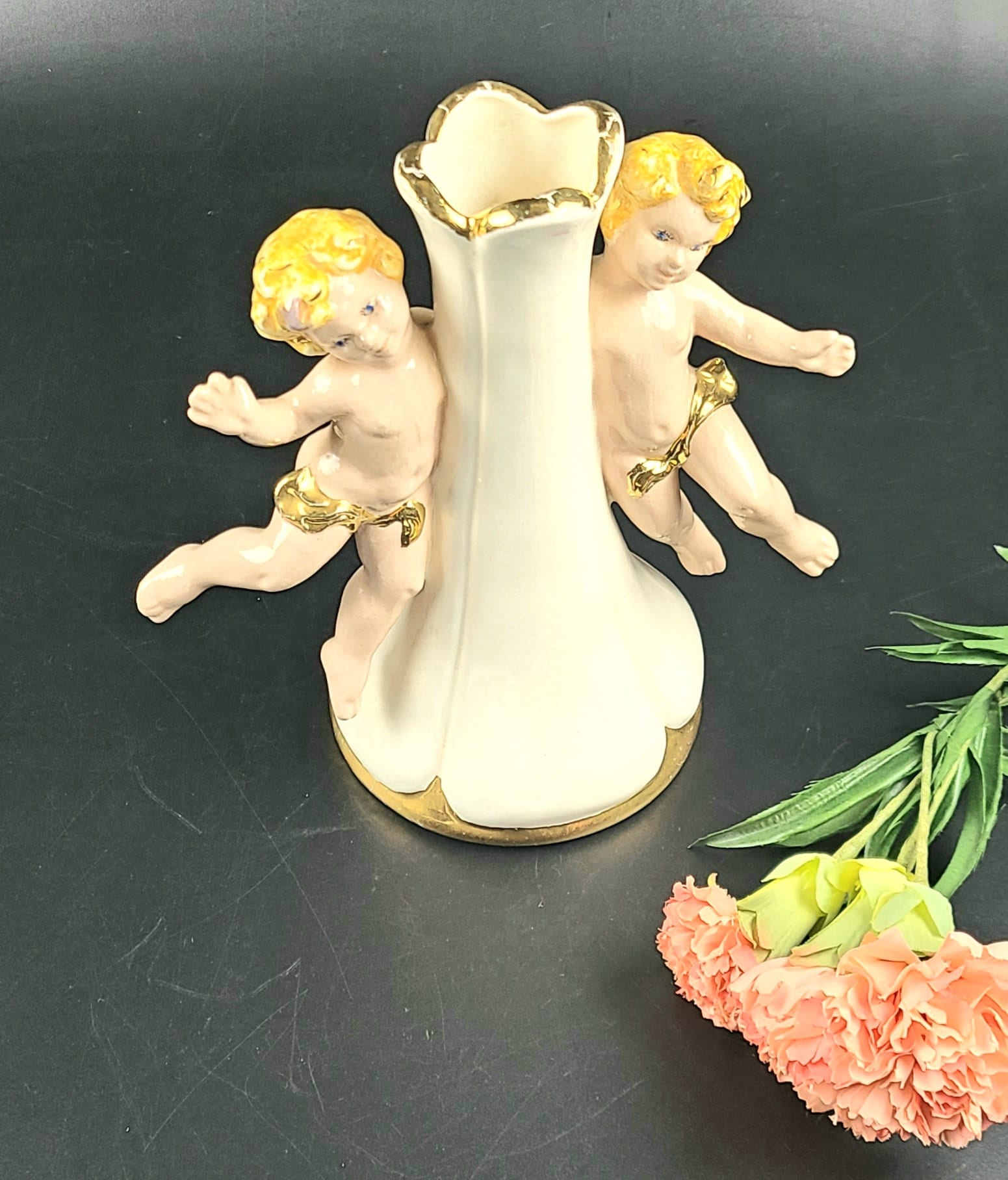 Vintage Porcelain/ Ceramic Vase with Cherubs 8 Tall Etsy
