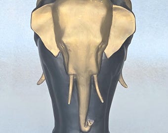 Vintage TOSCANA Elephant Shaped Vase – Black & Gold – 11"