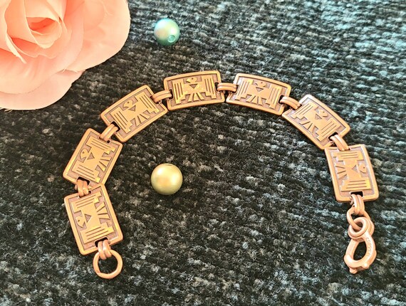 Vintage Solid Copper Link/Panel Bracelet - 7 3/8"… - image 5